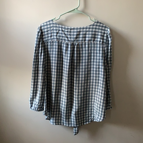 Blue Gingham Tie Button-Up Blouse LOFT - Picture 3 of 3